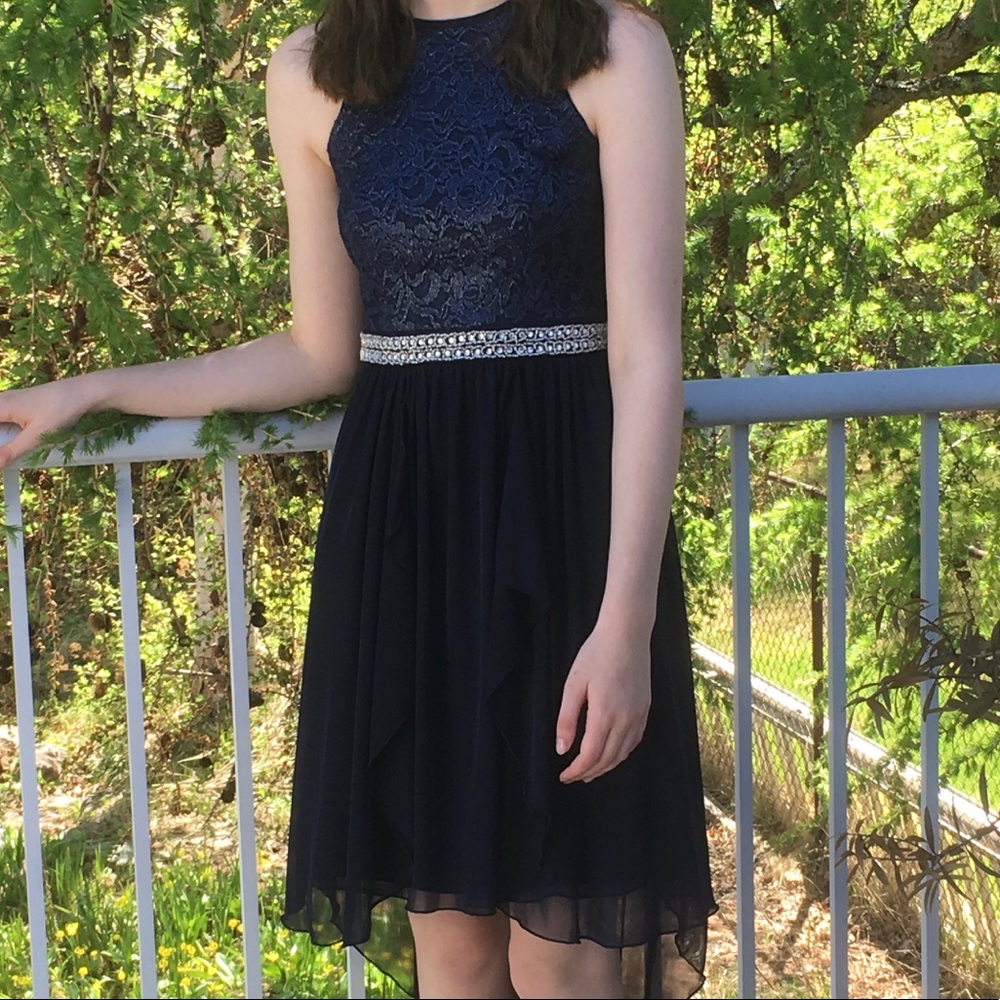 Navy blue short grad dress